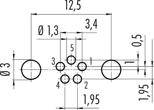 Lábkiosztás M8 panelre szerelhető csatlakozó, : 5, árnyékolható, THT, IP67, UL 2238, M8x1,0, hátsó panel felszerelés, öntött