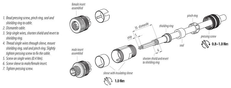 Instrucción de montaje 99 3729 810 04 - M12 Conector de cable macho, Número de contactos: 4, 6,0-8,0 mm, blindable, tornillo extraíble, IP67, UL 2238