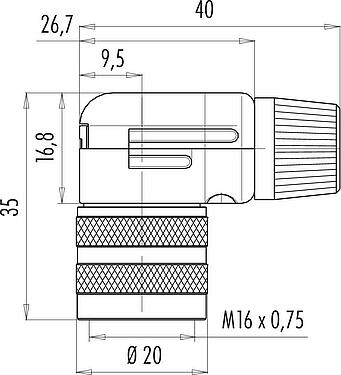 스케일 드로잉 M16 각진 소켓, 콘택트 렌즈: 5 (05-a), 4.0-6.0mm, 차폐 가능, 솔더, IP40
