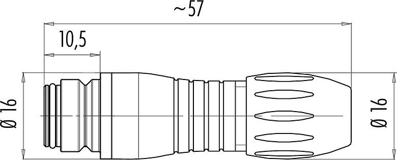 縮尺図 スナップイン メスケーブルコネクタ, 極数: 3, 4.0-6.0mm, 非シールド, はんだ, IP67, UL 2238, VDE