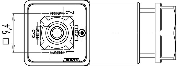 Polbild (Steckseite) 43 1930 004 03 - Bauform C Gerätesteckdose, Polzahl: 2+PE, 4,0-6,0 mm, ungeschirmt, schraubklemm, IP40 ohne Dichtung