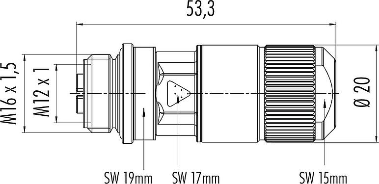 比例图 M12 直头孔头电缆连接器, 极数: 8, 5.5-9.0mm, 可接屏蔽, IDC, IP67