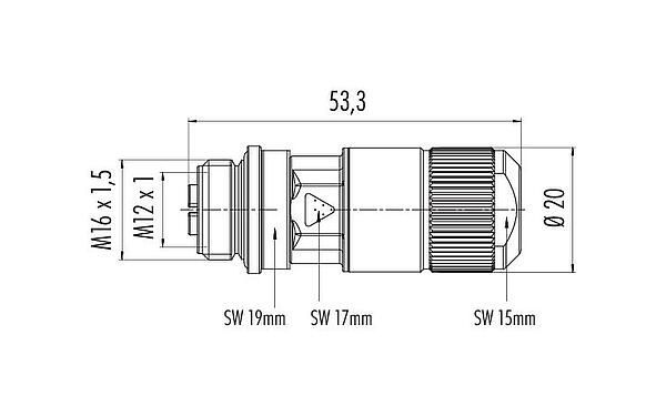 Maßzeichnung 99 3788 810 08 - M12 Kabeldose, Polzahl: 8, 5,5-9,0 mm, schirmbar, IDC, IP67