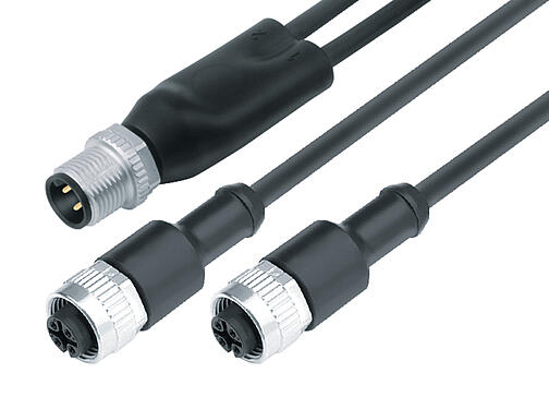 Vue 3D 77 9829 3430 50003-0200 - Câbles de raccordement Câble de raccordement, Contacts: 4/3, non blindé, surmoulé sur le câble, IP68, PUR, 3 x 0,34 mm², 2 m