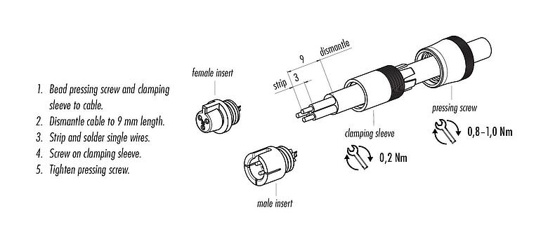 Instrucción de montaje Snap-In Conector de cable macho, Número de contactos: 3, 4,0-5,0 mm, sin blindaje, soldadura, IP40