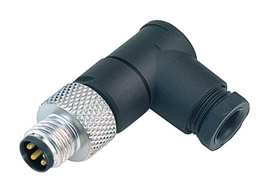 Illustration M8 Male angled connector, Contacts: 4, 3.5-5.0 mm, unshielded, solder, IP67, UL 2238