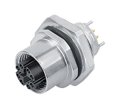 Illustratie M12 Female panel mount connector, aantal polen: 8, schermbaar, THT, IP67, UL, M16x1,5, Frontaansluiting