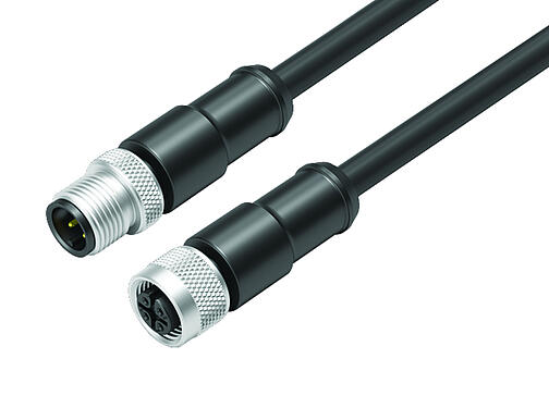 Illustration 77 3530 3529 50704-0100 - M12/M12 Connecting cable male cable connector - female cable connector, Contacts: 4, shielded, moulded on the cable, IP67, UL, PUR, black, 4 x 0.34 mm², 1 m