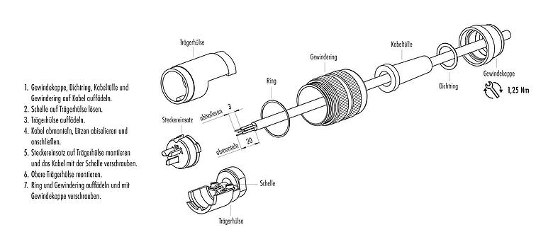 Montageanleitung M25 Kabelstecker, Polzahl: 5, 5,0-8,0 mm, schirmbar, löten, IP40