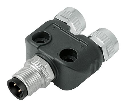 Illustration M12 Twin distributors, Y-distributor, male connector - 2 female connector, Contacts: 5, unshielded, pluggable, IP68, UL 2238