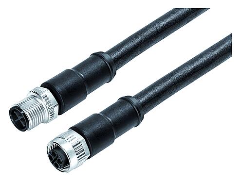 Abbildung M12 Verbindungsleitung Kabelstecker - Kabeldose, Polzahl: 2+PE, ungeschirmt, am Kabel angespritzt, IP68, UL 2238, PUR, schwarz, 3 x 1,50 mm², 2 m