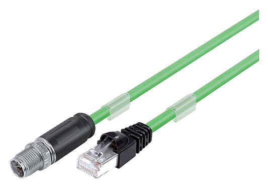 Abbildung M12/RJ45 Verbindungsleitung Kabelstecker - RJ45-Stecker, Polzahl: 8, geschirmt, am Kabel angespritzt, IP67, UL, PUR, grün, AWG 26/7, 10 m