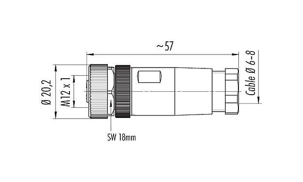 Schaaltekening M12 Kabeldoos, aantal polen: 4, 6,0-8,0 mm, onafgeschermd, schroefklem, IP67, UL 2238, VDE