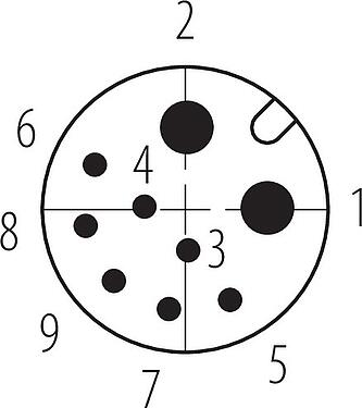 접점 배치(접속측) M12 내장 커넥터, 콘택트 렌즈: 2+7, 솔더, IP67 넣고 잠겨 있습니다, 전면 마운팅