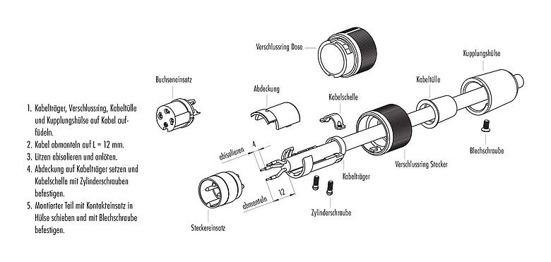 Montageanleitung Bajonett Kabelstecker, Polzahl: 12, 6,0-8,0 mm, ungeschirmt, löten, IP40