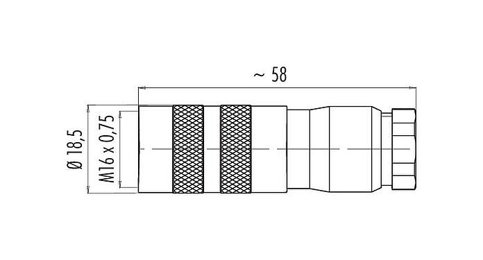 Maßzeichnung M16 Kabeldose, Polzahl: 14 (14-b), 6,0-8,0 mm, schirmbar, löten, IP67, UL 2238