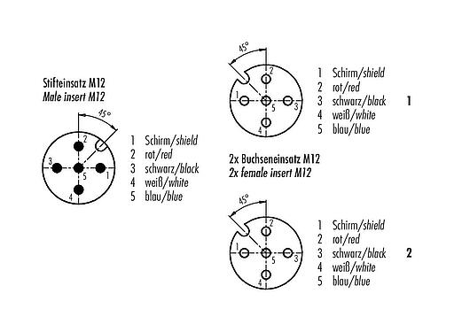 Kontaktarrangemang (anslutningssidan) 77 9851 2530 50705-0100 - M12/M12,M12 Kabelsplitter plugg - 2 kabeluttag, antal poler: 5, skärmad, fastgjuten på kabeln, IP67, CAN-Bus, PUR, violett, 1 x 2 x AWG 22 + 1 x 2 x AWG 24, 1 m