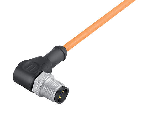 Illustration 77 3427 0000 80003-0200 - M12 Connecteur mâle coudé, Contacts: 3, non blindé, surmoulé sur le câble, IP68, UL, PUR, orange, 3 x 0,34 mm², pour les applications de soudage, 2 m