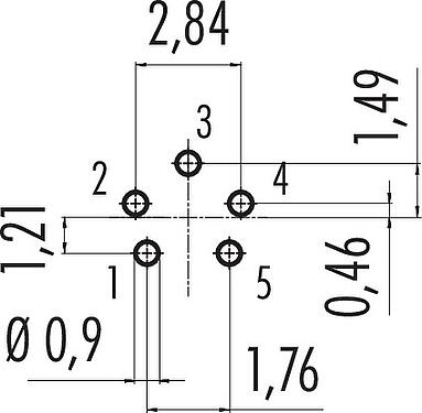 Conductor layout M16 Female panel mount connector, Contacts: 5 (05-a), unshielded, THT, IP67, UL 2238, M18x0,75, Rear mounting