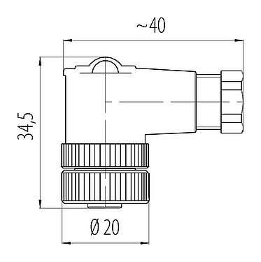 Schaaltekening M12 Female haakse connector, aantal polen: 2+PE, 4,0-6,0 mm, onafgeschermd, schroefklem, IP67, UL