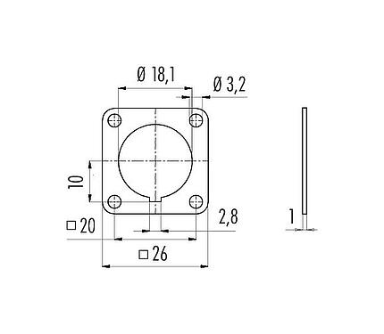 Desenho da escala Flange quadrada
