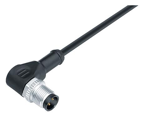 Ilustracja M12 Męskie złącze kablowe kątowe, Kontaktów: 12, nieekranowany, formowane wtryskowo na kablu, IP68/IP69K, UL 2238, PUR, czarny, 12 x 0,25 mm², 2 m