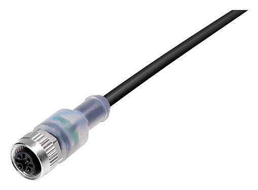 Illustration 77 3630 0000 50003-0200 - M12 Female cable connector, Contacts: 3, unshielded, moulded on the cable, IP69K, UL 2238, PUR, black, 3 x 0.34 mm², with LED PNP, 2 m