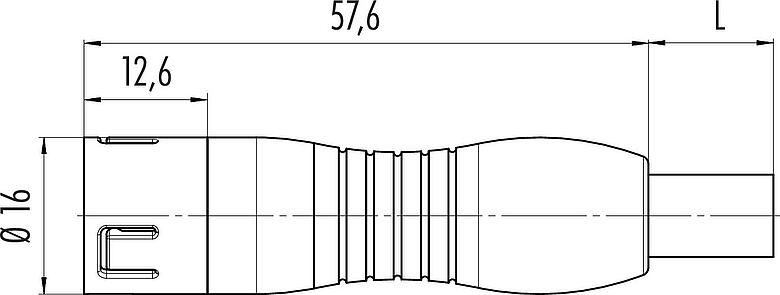 Dessin coté Snap-In Connecteur mâle, Contacts: 12, non blindé, surmoulé sur le câble, IP67, UL 2238, PUR, noir, 12 x 0,25 mm², 2 m