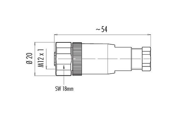 Schaaltekening M12 Kabeldoos, aantal polen: 4, 6,0-8,0 mm, onafgeschermd, schroefklem, IP67, UL 2238