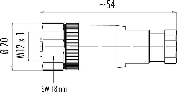 Skalritning M12 Kabeluttag, antal poler: 5, 4,0-6,0 mm, oskärmad, skruvkläm, IP67, UL 2238