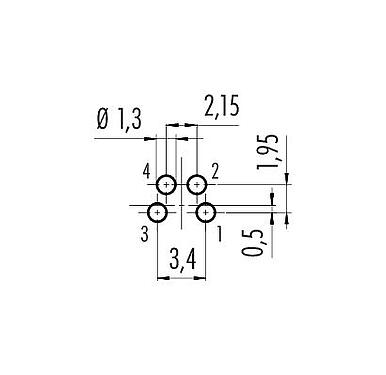 Conductor layout 86 6518 1100 00004 - M8 Female panel mount connector, Contacts: 4, unshielded, THT, IP67, UL, M12x1.0, front fastened
