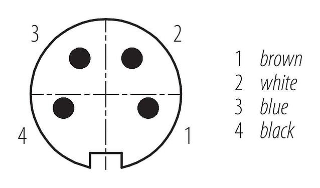 Contact arrangement (Plug-in side) M16 Male cable connector, Contacts: 4, unshielded, moulded on the cable, IP67, PUR, black, 4 x 0.34 mm², 2 m