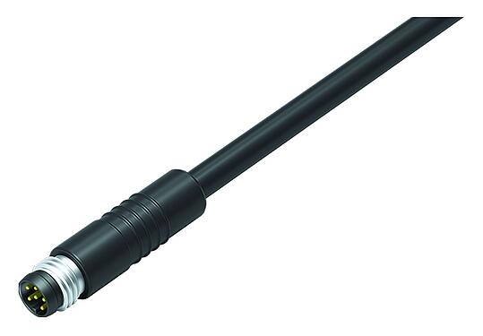 Illustration M8 Male cable connector, Contacts: 6, unshielded, moulded on the cable, IP65, PUR, black, 6 x 0.25 mm², Snap-in version, 5 m