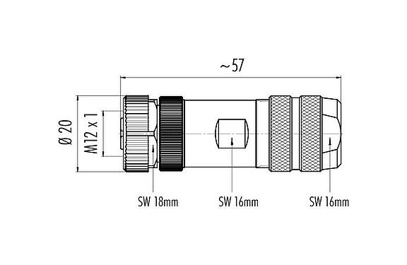 Skalritning 99 1486 914 08 - M12 Kabeluttag, antal poler: 8, 8,0-10,0 mm, kan skärmas, skruvkläm, IP67, UL 2238