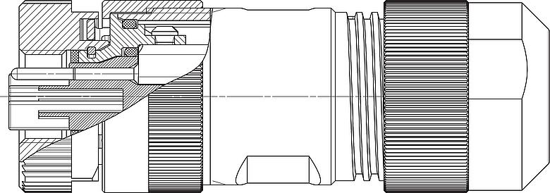 Méretarányos rajz M12 kábel aljzat, : 4+FE, 8,0-13,0 mm, árnyékolatlan, csavaros bilincs, IP67, M12x1,0, UL 2237 készül, PE csatlakozással