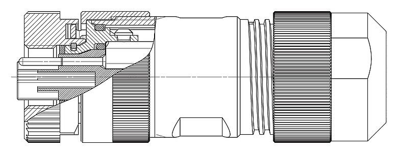 Méretarányos rajz 99 0640 37 05 - M12 kábel aljzat, : 4+FE, 8,0-13,0 mm, árnyékolatlan, csavaros bilincs, IP67, M12x1,0, UL 2237 készül, PE csatlakozással