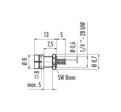 Disegno in scala 09 9791 20 05 - Snap-In Connettore maschio a flangia, Numero poli: 5, non schermato, THT, IP40
