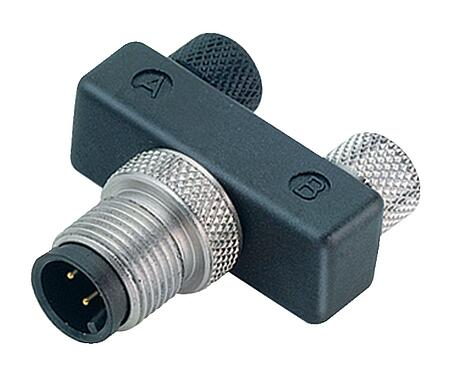 イラストレーション M12/M8 分岐ユニット, Yディストリビューター, プラグ - 2ソケット, 極数: 4/3, 非シールド, プラグイン可能, IP68, UL 2238