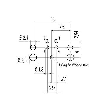 Disposizione dei conduttori 99 3731 202 04 - M12 Connettore maschio a flangia, Numero poli: 4, non schermato, THR, IP67, UL, design in due parti