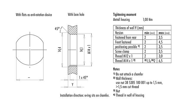 Instructions de montage / Découpe du panneau 99 3782 401 08 - M12 Embase femelle, Contacts: 8, blindable, SMT, IP68, M14x1,0