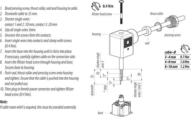 Instrucción de montaje Conector hembra de potencia, Número de contactos: 3+PE, 6,0-8,0 mm, sin blindaje, tornillo extraíble, IP40 sin junta, PG 9, Circuito P45, con LED PNP