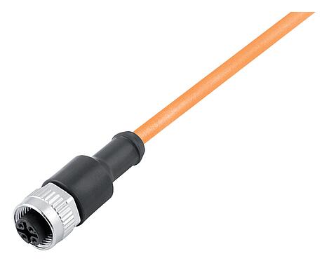 Illustration M12 Connecteur femelle, Contacts: 4, non blindé, surmoulé sur le câble, IP68/IP69K, UL 2238, PUR, orange, 4 x 0,34 mm², pour les applications de soudage, 5 m