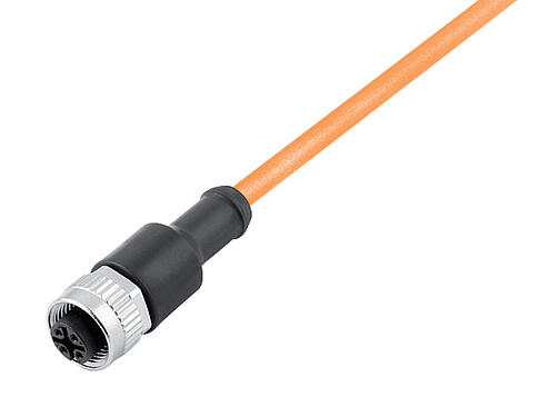 Illustration 77 3430 0000 80004-0200 - M12 Female cable connector, Contacts: 4, unshielded, moulded on the cable, IP68, UL, PUR, orange, 4 x 0.34 mm², for welding applications, 2 m