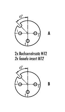 联系安排 (外掛程式側) 79 5236 33 04 - M12/M12 双分线盒,Y 型分配器, 针头连接器 - 2  孔头连接器, 极数: 4, 非屏蔽, 预铸电缆, IP68, UL 2238, PUR, 黑色, 4x0.25mm², 带LED的PNP, 2m