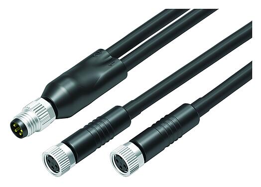 Иллюстрация M8 Кабельный разветвитель разъем - 2 кабельная розетка, Количество полюсов: 4/3, не экранированный, формовка на кабеле, IP67, UL 2238, PUR, черный, 3 x 0,34 мм², 0,3 м