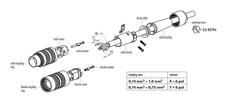 инструкция по сборке M16 Кабельная розетка, Количество полюсов: 4 (04-a), 4,0-6,0 мм, экранируемый, обжим (обжимные контакты заказываются отдельно), IP40