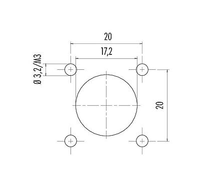 Instructions de montage / Découpe du panneau M16 Embase mâle, carré, Contacts: 4 (04-a), non blindé, sertir (Les contacts à sertir doivent être commandés séparément), IP67, UL 2238, M3 (4x), Montage frontal