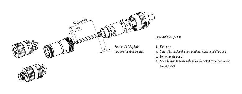 Assembly instructions 99 3360 300 03 - M8 Female cable connector, Contacts: 3, 6.0-8.0 mm, shieldable, screw clamp, IP67, UL