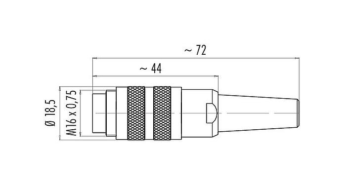Dessin coté M16 Connecteur mâle, Contacts: 6 (06-a), 4,0-6,0 mm, blindable, souder, IP40