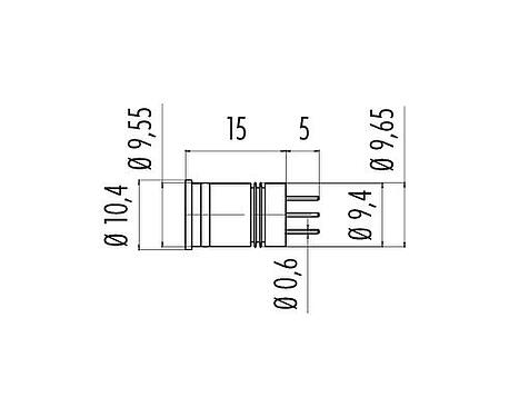 Scale drawing M12 Male receptacle, Contacts: 4, unshielded, THT, IP67, Front mounting